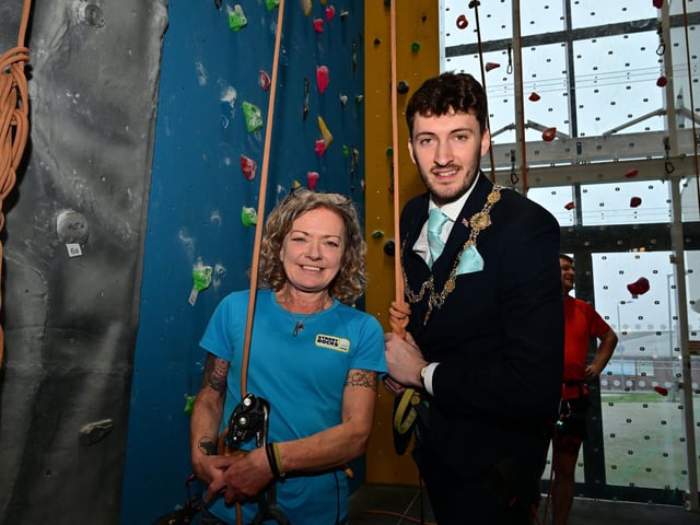 Mayor of Scarborough Coun Joseph Murray celebrates with Mel Bonney at the centre. photo: Richard Ponter