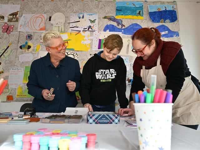 Enjoying some art together at the event.