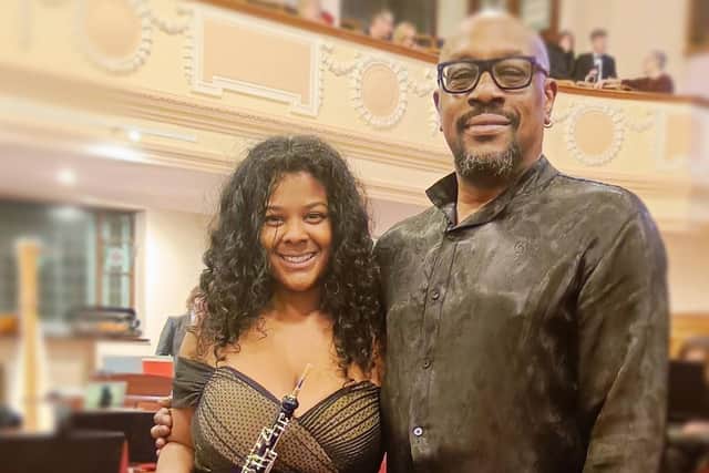 Conductor Shaun Matthew and oboist Esther Williams