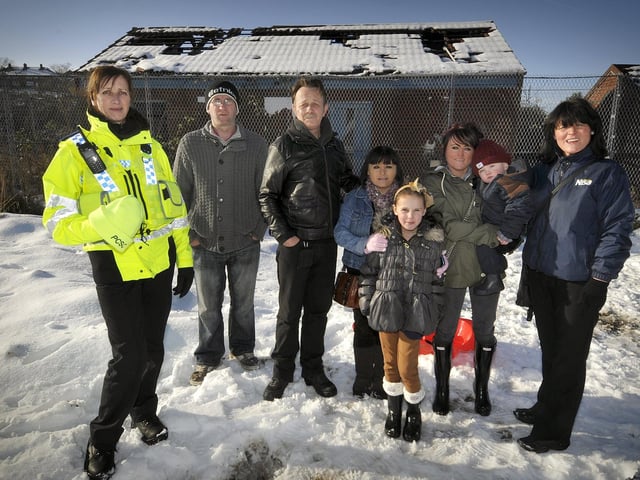 The North site community group hope to rejuvenate Barrowcliff football changing rooms, from left: PCSO Gill Kitson, Bryan Croft, Neil Kipling, Nicky Crawford, Zara Johnson with her children Tia and Jenson, and Mandy Day.
Picture: Richard Ponter.