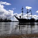 The Hispaniola sets sail in the sunshine leaving Scarborough for open water