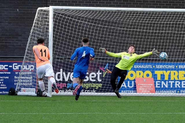 Joel Ramm opens the scoring for Edgehill in the cup final.