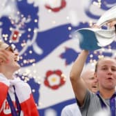 Whitby's England striker Beth Mead of England celebrates with the UEFA Women's EURO 2022 Trophy.
Photo by Leon Neal/Getty Images)