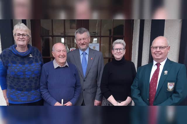 Pictured with Lady Captain Ali Lockwood and Club Captain Neil Thompson, gratefully receiving their share of the joint Captains charity efforts for 2023 are from Yorkshire Coast Sight  Support, Peter Grant and Frank Scales and Jo Laking from the Rainbow Centre.
