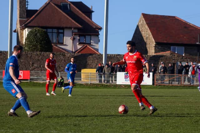 Brid Town's Ahmed Salam on the attack at Hallam. Photo by EC Media