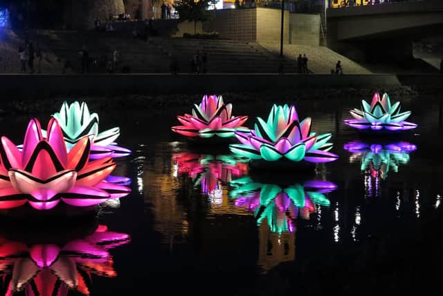 An artwork called Lilies which will be on show as part of the Winter Lights Trail in Peasholm Park for the Scarborough Lights festival. 
Photo: Koros Design