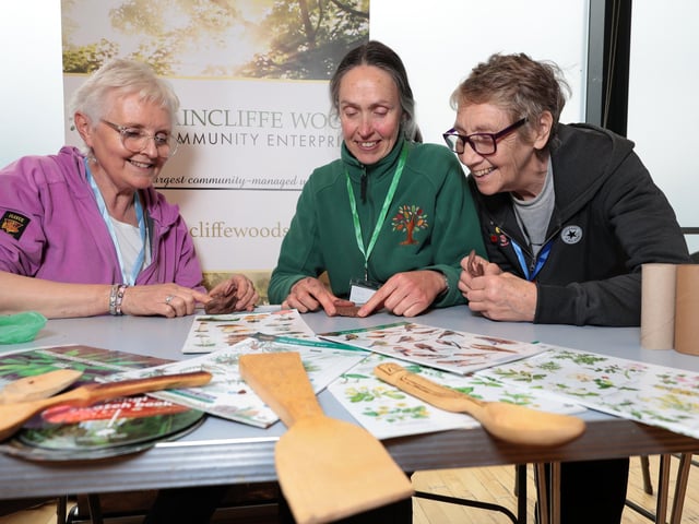 Ruth Blamires, Claire Rodway Woodland Wellbeing Officer and June Rankin working at the event