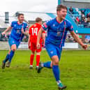Defender Harrison Beeden, above, centre, has signed a new contract with Whitby Town for 2023-24 season