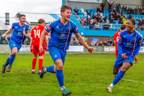 Defender Harrison Beeden, above, centre, has signed a new contract with Whitby Town for 2023-24 season