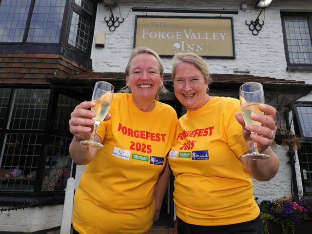 Landladies Lydia Purnell and Caroline Peacock toasting the festival pic Richard Ponter