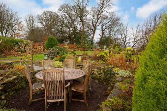A dedicated seating area in the landscaped garden.