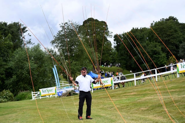 Hywel Morgan during his fly casting demonstration at the Vet Spec countryside arena on the third day of the show