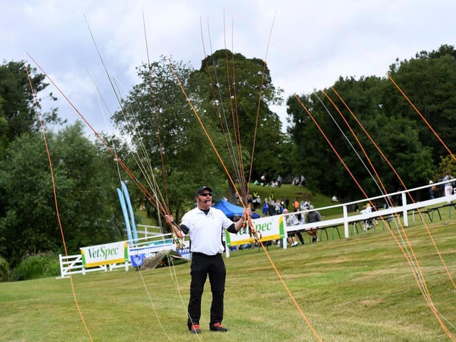 Hywel Morgan during his fly casting demonstration at the Vet Spec countryside arena on the third day of the show