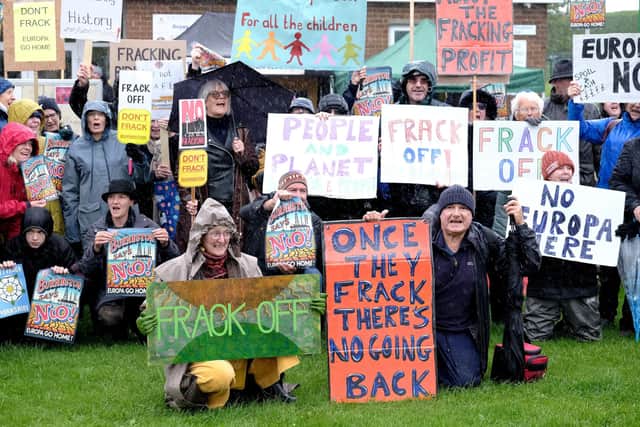 Anti fracking protesters at Burniston and Cloughton Village Hall. Photo: Richard Ponter