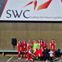 Scarborough Ladies FC Under-15s show off their new kit presented by Rhys Richings of SWC Trade Frames LTD, this is a continuation of their sponsorship.