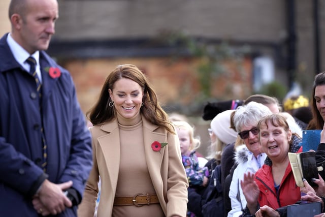 Kate looked immaculate in a camel coloured outfit