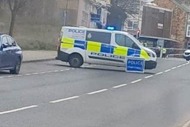 Police van on the scene at Victoria Road, Scarborough.