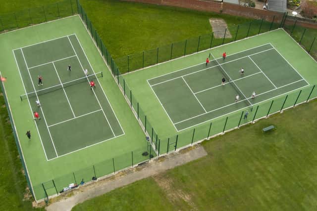 An aerial view of the refurbished tennis courts in Whitby.
