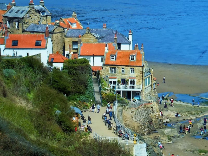 Robin Hood's Bay's red rooftops.