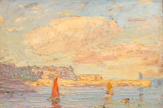 Evening Hartlepool Harbour by Staithes Group artist John William Howey