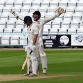 Scarborough keeper Ben Gill appeals successfully for LBW. Rob Pinder knows the decision.