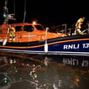 Scarborough Lifeboat team on an exercise of the coast of Scarborough