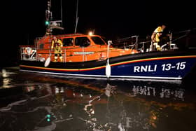 Scarborough Lifeboat team on an exercise of the coast of Scarborough
