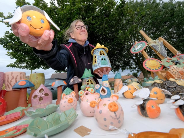 Sam Deville on her pottery stall