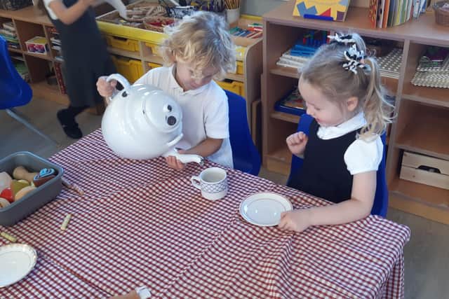 Youngsters at Sleights School enjoy an afternoon cuppa!