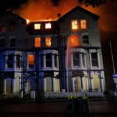 The old Cumberland Hotel on fire
