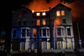 The old Cumberland Hotel on fire