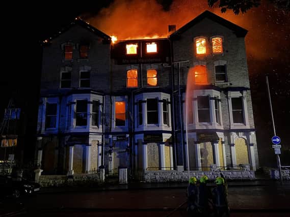 The old Cumberland Hotel on fire