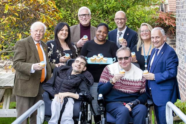 Social care for adults in the county has been praised following an in-depth inspection that has placed North Yorkshire Council’s services among the best nationally. Pictured are (back row): Mark Greenwood and North Yorkshire Council’s corporate director for health and adult services, Richard Webb. (Middle row): North Yorkshire Council leader Cllr Carl Les, Lauren Derbyshire, Fisani Mahlangu, Sonja Clouston and North Yorkshire Council’s executive member for health and adult services, Cllr Michael Harrison. (Front row): Nick Moxon and Adrian Robson at Rural Arts in Thirsk.