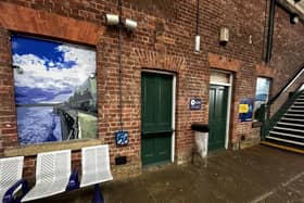 Artwork by students at Calderdale College has been installed to improve the appearance of some temporary boarding on the doors and windows of the station waiting room as well windows near to the footbridge.