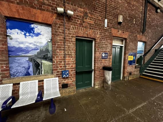 Artwork by students at Calderdale College has been installed to improve the appearance of some temporary boarding on the doors and windows of the station waiting room as well windows near to the footbridge.