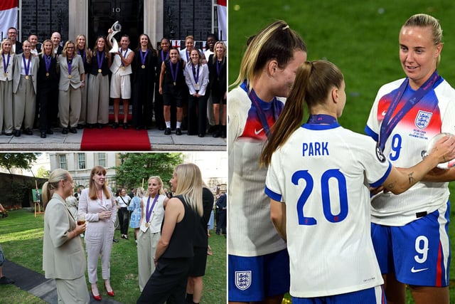 England Lionesses Euro 2025 celebrations on the pitch and at Downing Street. pictures by Getty.
