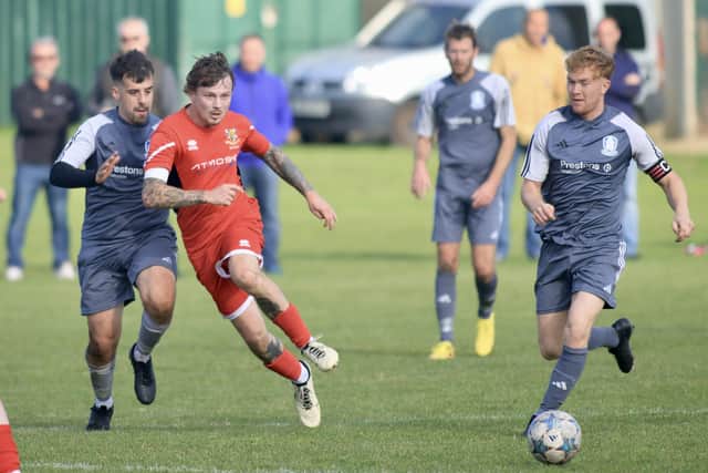 Bridlington Town Reserves (red kit) won 6-3 in their derby match at Brid Rovers Millau. Photo by TCF Phjotography