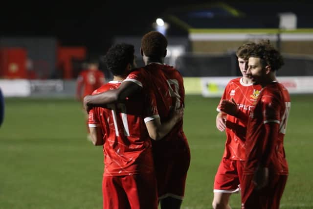 Destiny Nnenanua and Ahmed Salam celebrating Destiny's debut goal. Photo by Rhys O'Callaghan