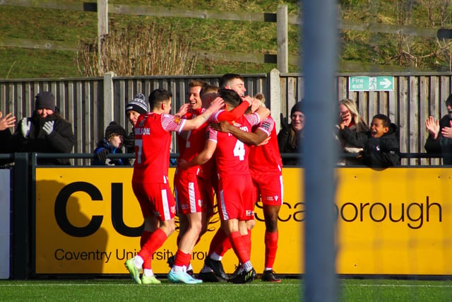 Bor's players celebrate one of their goals in the 4-1 home win against Leamington.