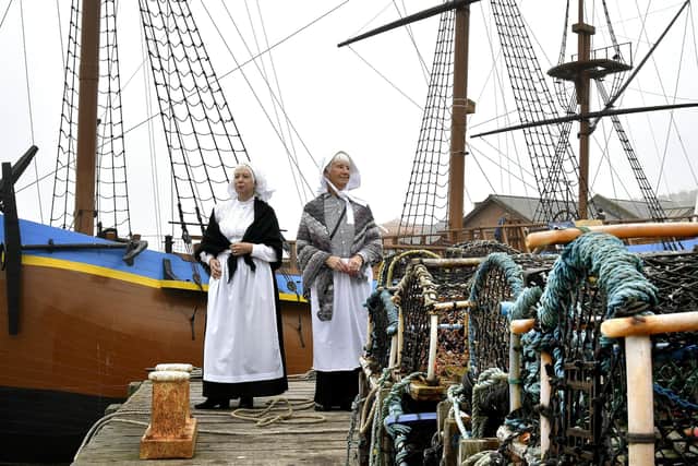 Jenny Reynolds and Lynne Roberts take a step into the past at Whitby's Fish and Ships Festival.
Picture: Richard Ponter, 192055p