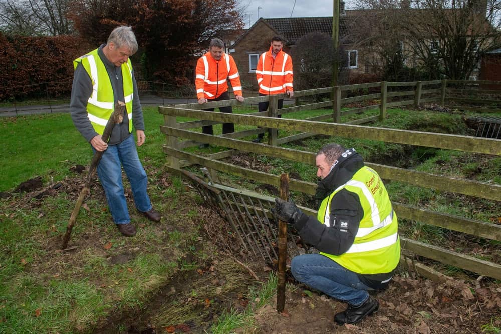 North Yorkshire Council’s executive member for managing our environment, Cllr Greg White, left and the authority’s executive member for highways and transportation, Cllr Keane Duncan, right, witness some of the work under way in Kirkbymoorside.