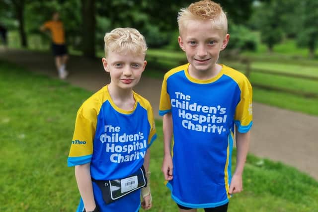 Riley Marsh, left, and Alfie Verner, promoted their charity run for Sheffield Children's Hospital.