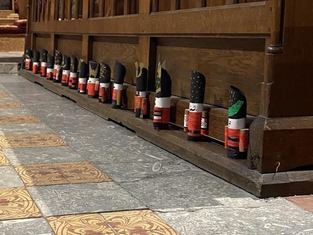 The church was decorated with King's Guards made by children at St Martin's School