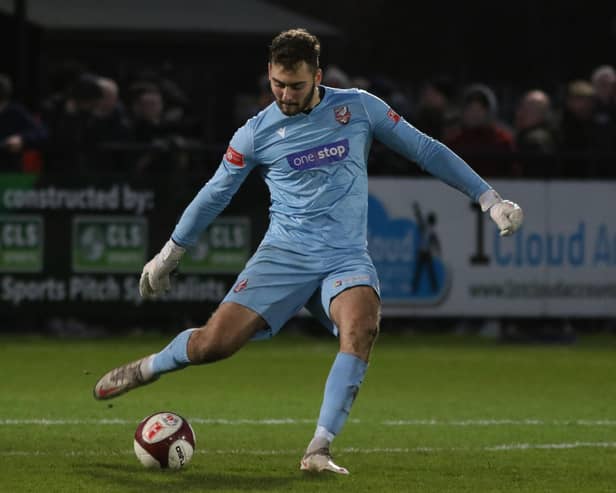 Ryan Whitley in action for Boro during a loan spell in in the 2021-22 season. PHOTO BY MORGAN EXLEY