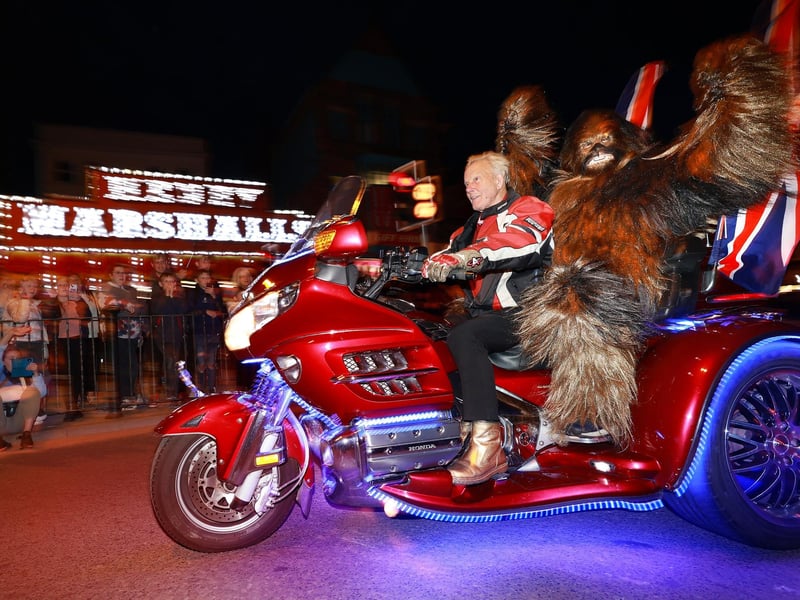 Chewbacca cheers at the Goldwing Light Parade