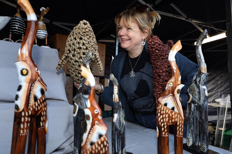 Denise Harrison prepares her stall.