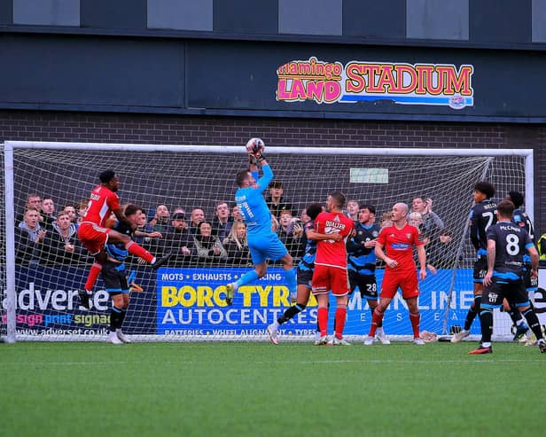 Scarborough Athletic in action against Forest Green in the FA Cup first round tie.