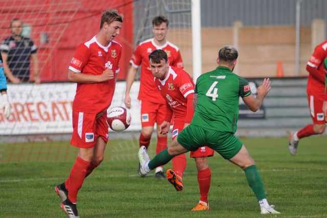 Matty Dixon, in action for Brid Town earlier this season, is now playing for North Ferriby. PHOTO BY DOM TAYLOR