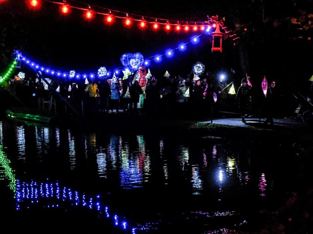 The lanterns reflected in the lake