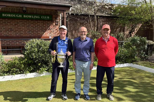 Borough President Shaughan Temple presenting the 89th winner Robin Daplyn with the trophy, runner-up Barrie Watson looking on.